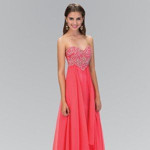 NEW SLEEVELESS STRAPLESS A-LINE CHIFFON GOWN EMBROIDERED WITH RHINESTONES GL1061